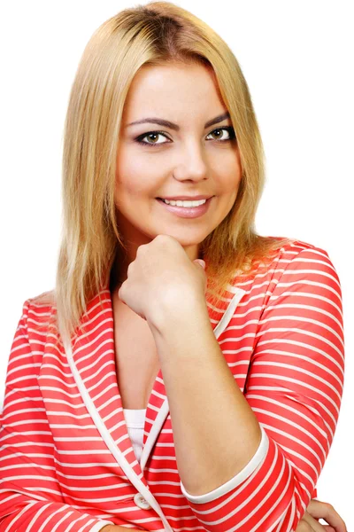 Mulher feliz em casaco vermelho — Fotografia de Stock