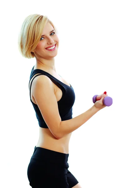 Woman holding dumbbells — Stock Photo, Image