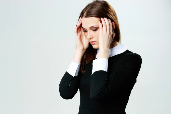 Woman touching her head with headache — Stock Photo, Image