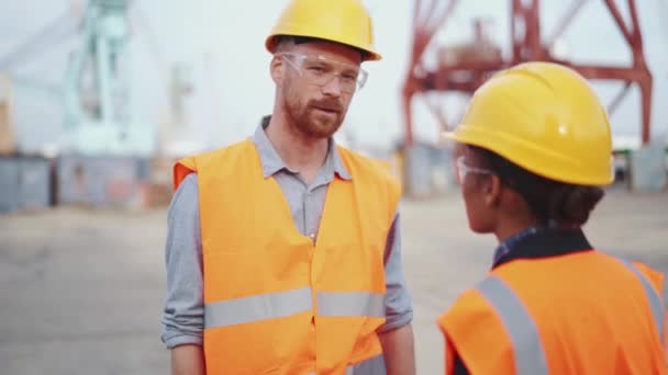 Engenheiros Alegres Discutindo Projeto Trabalho Livre — Vídeo de Stock