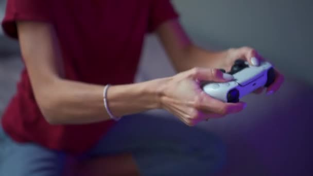 Female Hands Playing Game Gamepad Home — Wideo stockowe