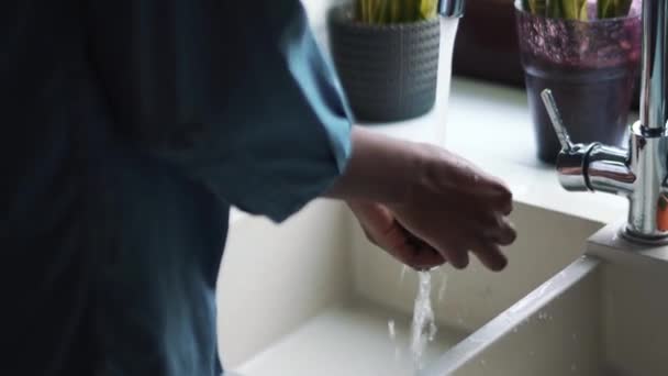 Achteraanzicht Van Vrouwelijke Handen Wassen Avocado Gootsteen — Stockvideo