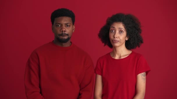 Displeased African Couple Disagree Something Red Studio — Stock Video