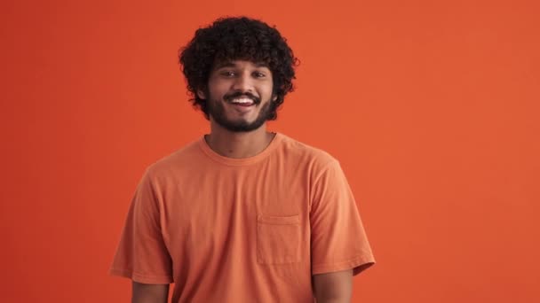 Sorridente Uomo Indiano Dai Capelli Ricci Che Strizza Occhio Alla — Video Stock