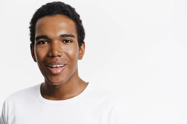 Young Black Man Dressed Shirt Smiling Looking Camera Isolated White — Stockfoto