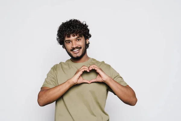 Young Bearded Man Smiling Showing Heart Gesture Isolated White Background — ストック写真