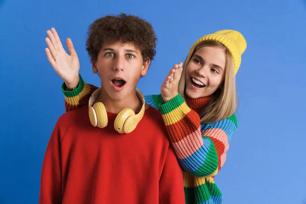 White Two Teenagers Expressing Surprise While Making Fun Together Isolated — Foto de Stock