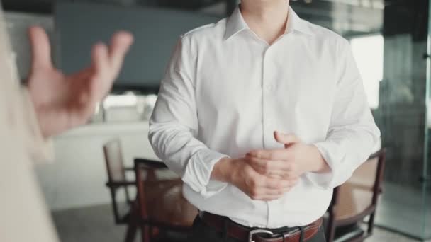 Hands Colleagues Wearing Formal Cloth Gesturing Office — Stock videók