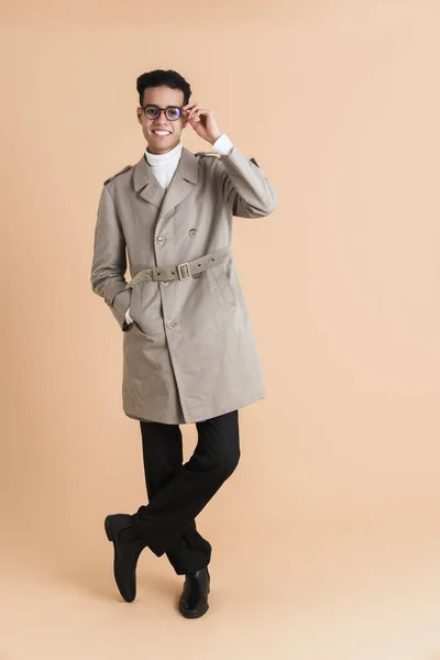 Young Middle Eastern Man Wearing Coat Smiling Looking Camera Isolated — Stockfoto