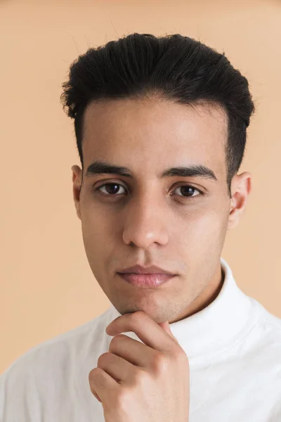 Young Middle Eastern Man Posing Looking Camera Isolated Beige Background — Stockfoto