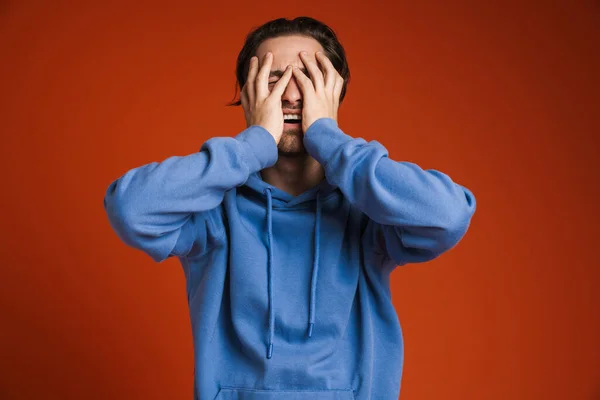 Young Bristle Man Covering His Face While Screaming Camera Isolated — Stock Photo, Image