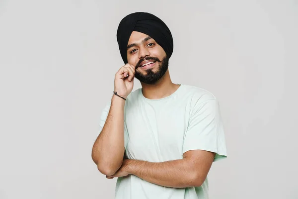 Bearded South Asian Man Wearing Turban Smiling Looking Camera Isolated — Stockfoto