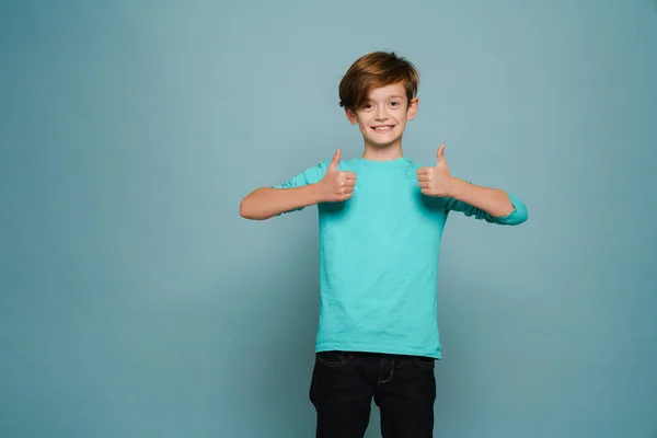 Ginger White Boy Wearing Long Sleeve Smiling Showing Thumbs Isolated — Foto de Stock