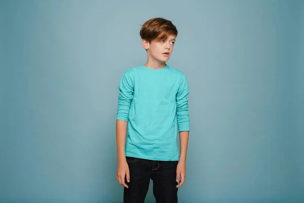 Ginger White Boy Wearing Long Sleeve Posing Looking Aside Isolated — Foto de Stock