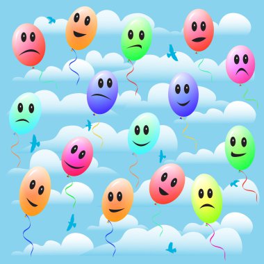 mutlu oyuncak balon gökyüzünde bir gülümseme ile