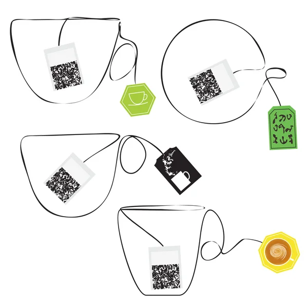 Varios bolsos de té estilizados como una taza de té . — Vector de stock
