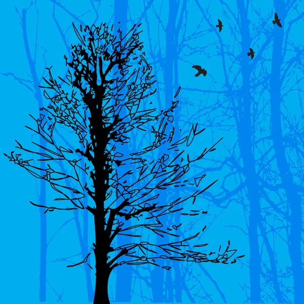 Paisagem com pássaros e árvore —  Vetores de Stock