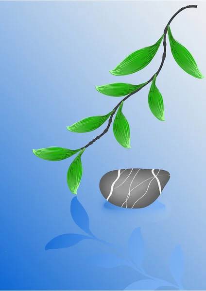 Piedra de guijarro húmeda y hojas verdes — Vector de stock
