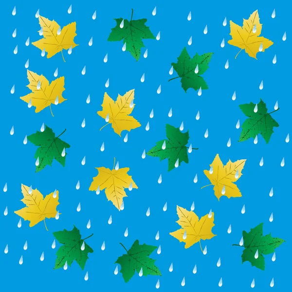 Chuva e folhas caindo . — Vetor de Stock
