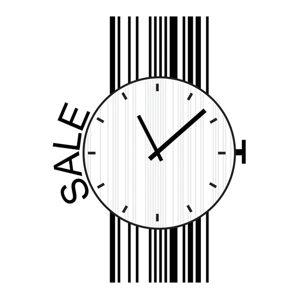 Sale label, clock and barcode. — Stock Vector