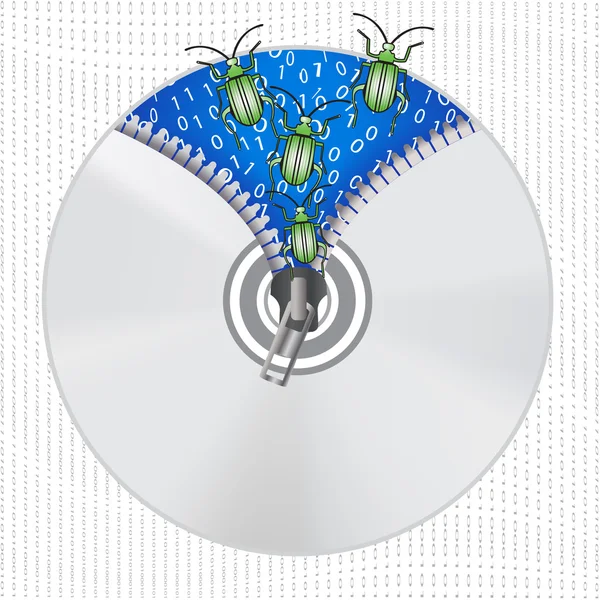 Bugs sur CD avec fermeture éclair — Image vectorielle