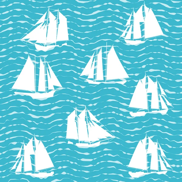 Buque y olas marinas . — Vector de stock