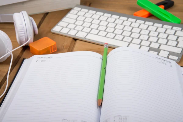 View from top of desk workspace — Stock Photo, Image