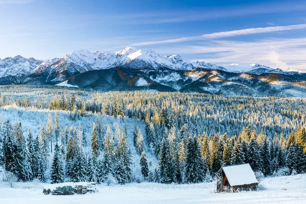 Tatras Mountains Range Snow Covered Winter Sunrise — Fotografia de Stock