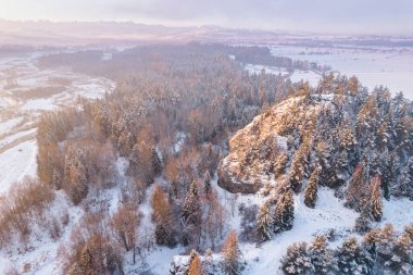 Winter Landscape at Sunrise near Zakopane in Bialka, Poland.