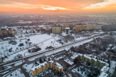 Tarnow Urban Landscape at WInter from Drone.