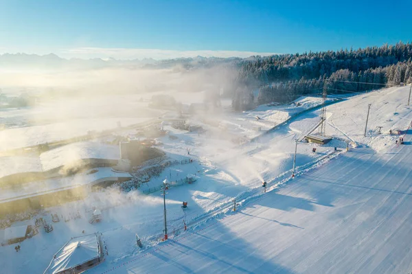 Drone View Ski Slope Resort Kotlenica Bania Sunny Winter Day — Stockfoto
