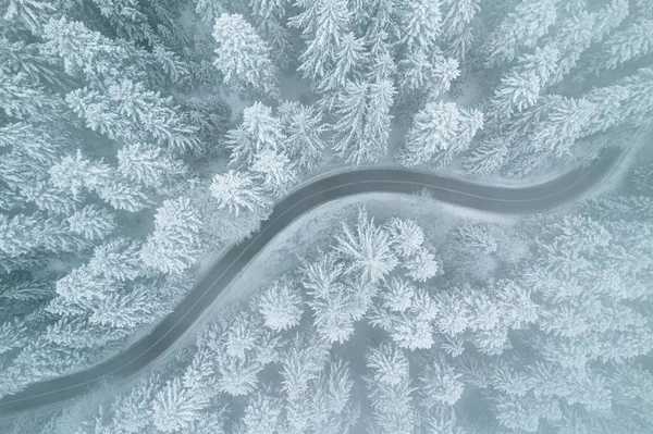 Icy Road Winter Forest Winter Weather Drone View — Φωτογραφία Αρχείου