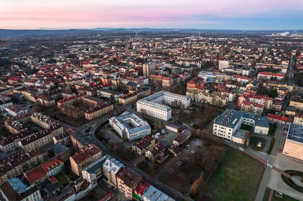 Cityscape Tarnow Poland Sunrise Drone View — стоковое фото