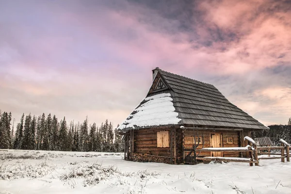 Wooden Shepherd Cabin Highland Tatra Mountains Winter — Fotografia de Stock