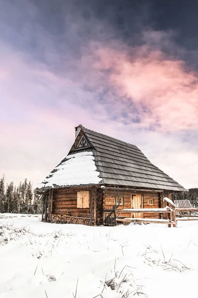 Wooden Shepherd Cabin Highland Tatra Mountains Winter — Stock Fotó