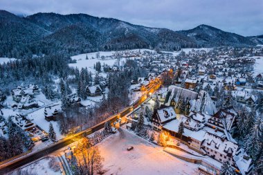 Winter in Zakopane, Drone View with Giewont Mount.