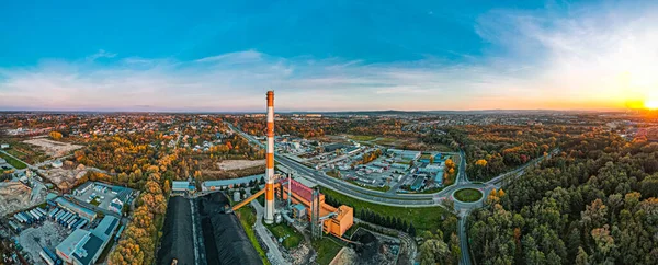 Heat Plant Coal Fuel Tarnow Poland Aerial Panoramic Drone View — стоковое фото