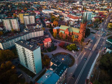 Tarnow Cathedral Church in Lesser Poland, Poland. Drone View at Twilight.