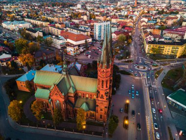 Cathedral of Holy Family in Tarnow, Poland. Top Down Drone Aerial View.