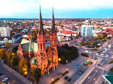 Tarnow Streets and Church, Lesser Poland City in Poland. Drone View.