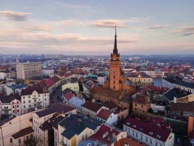 Tarnow Townscape, Historic City in Lesser Poland at Sunset. Aerial Drone View.