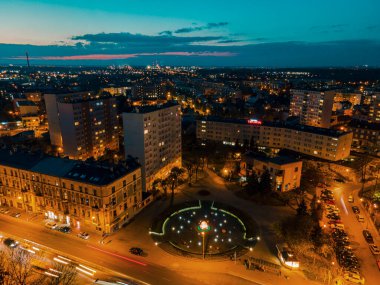 Tarnow in Poland, Cityscape at Night. City Skyline Drone View.