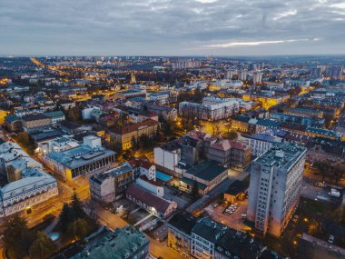 Tarnow in Poland, Cityscape at Night. City Skyline Drone View.