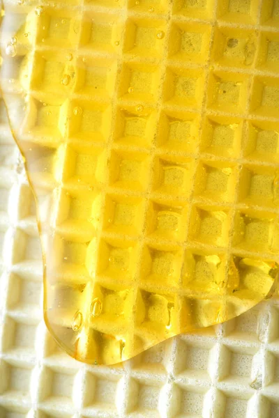 Honey Sweet Glaze Waffel Closeup View Sweet Food Background — Fotografia de Stock