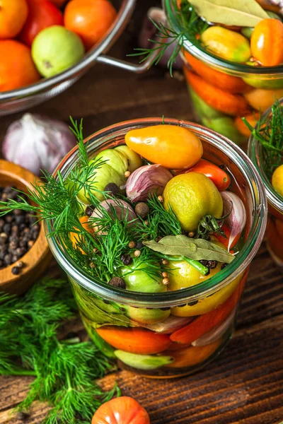 Fresh Vegetable Preserves Jar Pickled Tomato — Stock Photo, Image