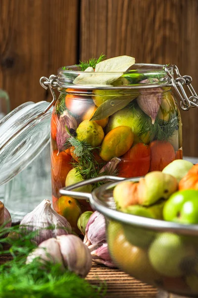 Fresh Vegetable Preserves Jar Pickled Tomato — стоковое фото