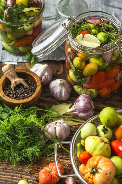 Homemade Preserves Pickled Tomatoes Conserve Food Jar — Foto de Stock