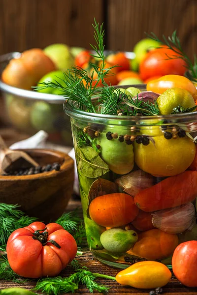Homemade Preserves Pickled Tomatoes Conserve Food Jar — Fotografia de Stock
