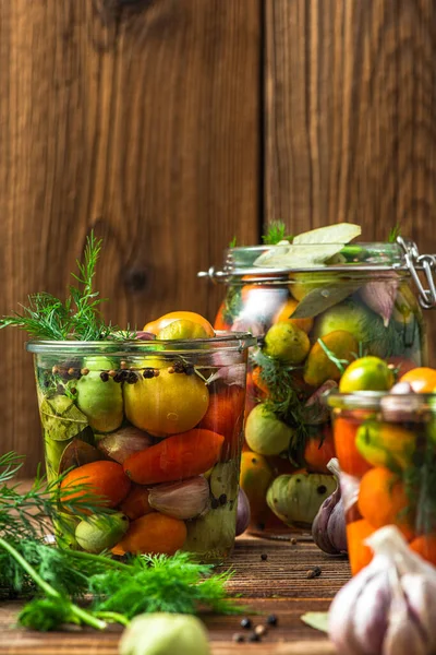 Pickled Tomatoes Vegetable Preservation Healthy Homemade Pickle — Fotografia de Stock