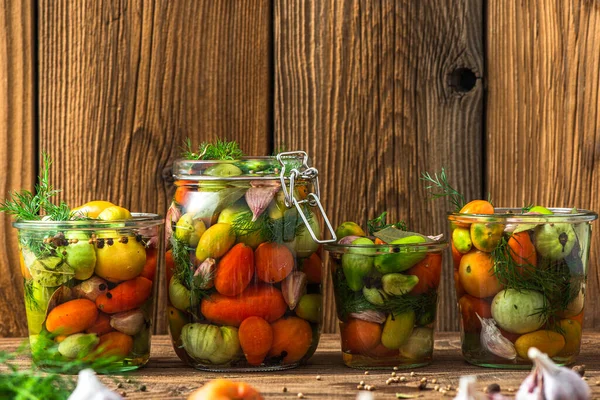 Pickled Tomatoes Vegetable Preservation Healthy Homemade Pickle — Zdjęcie stockowe